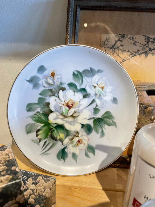 White Rose Plate- Vintage