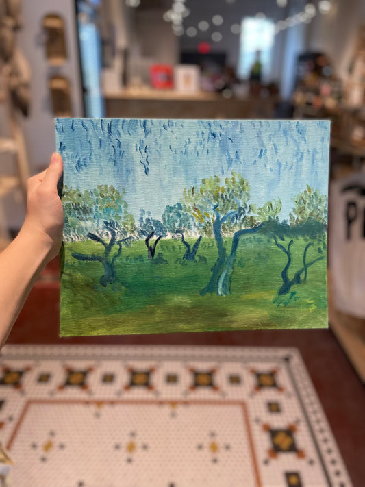 Blue & Green Tree Painting- Vintage