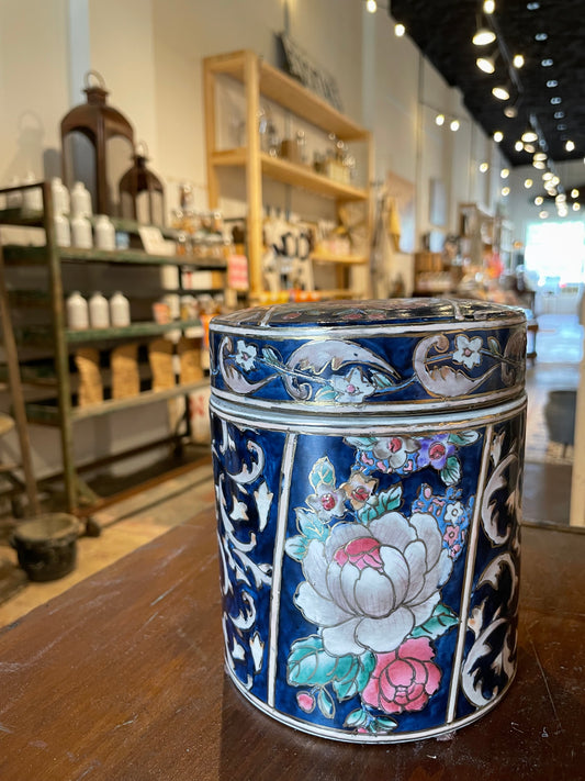 Indigo Flower Tobacco Jar- Vintage