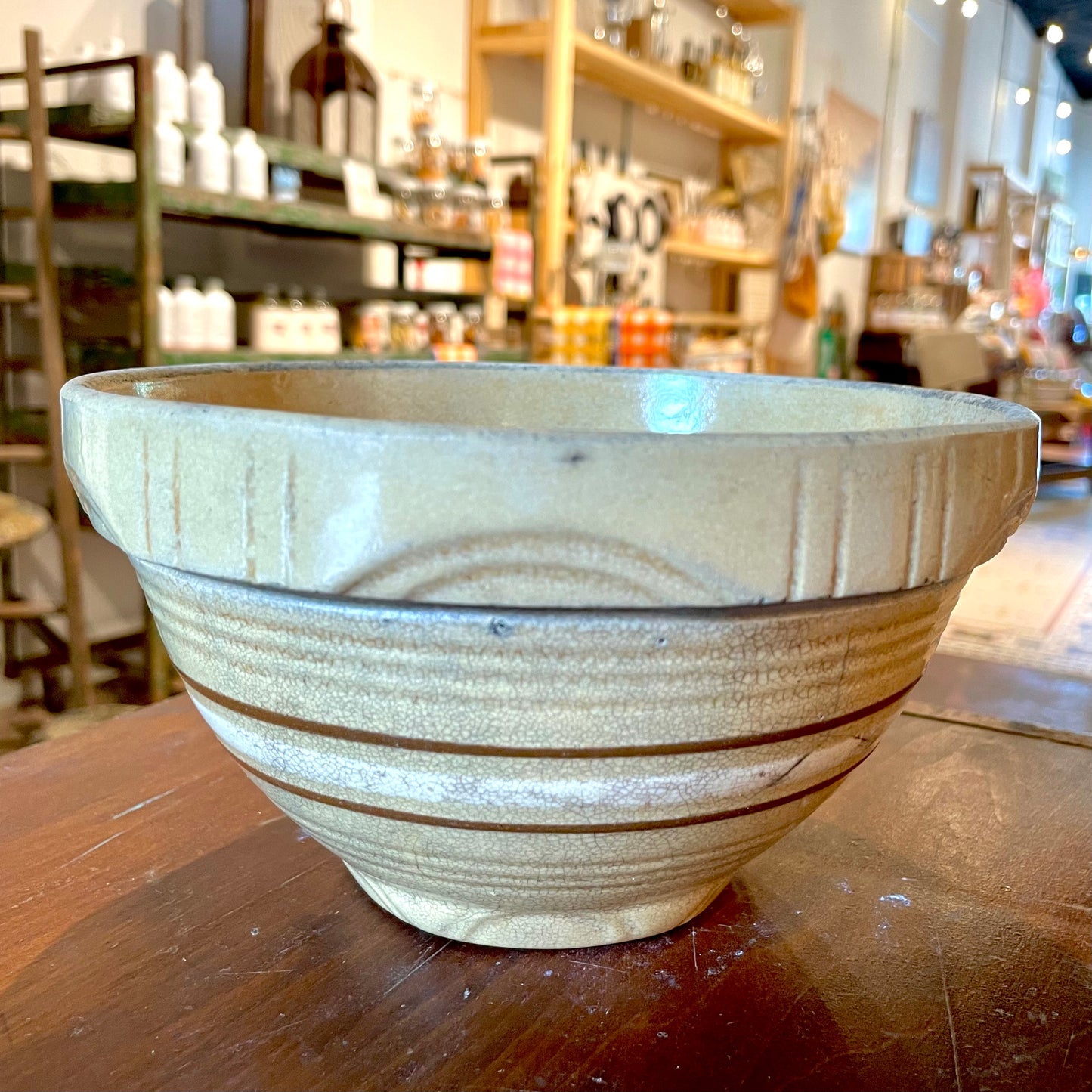 Brown Line Ceramic Bowl- Vintage