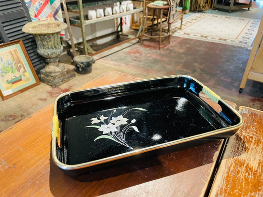 Black Tray with Lily- Vintage