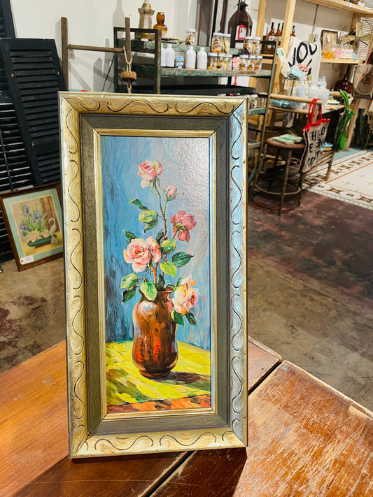 Rose Stem in Vase Frame Painting- Vintage