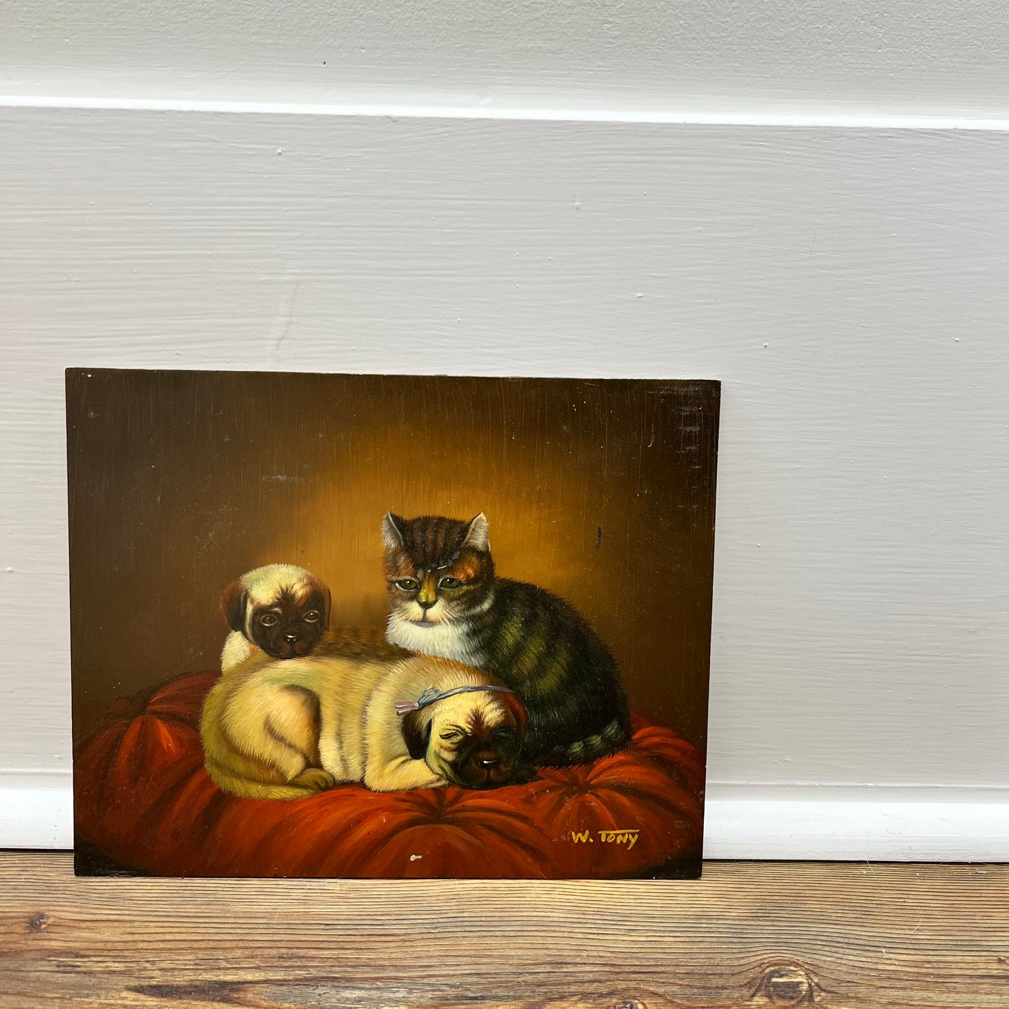 Resting Pets Oil Painting- Vintage