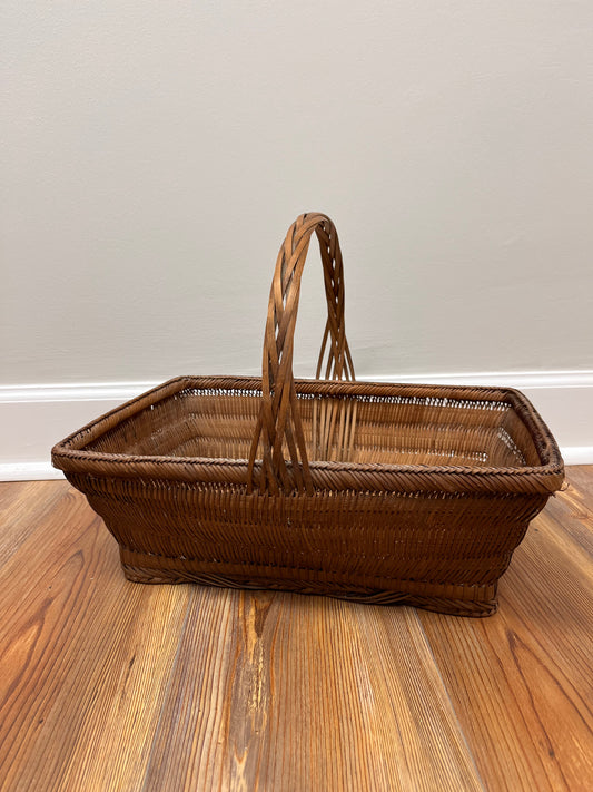 Square Brown Wicker Basket- Vintage