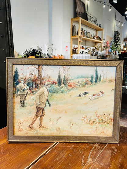 Two Hunters Original Watercolor- Vintage