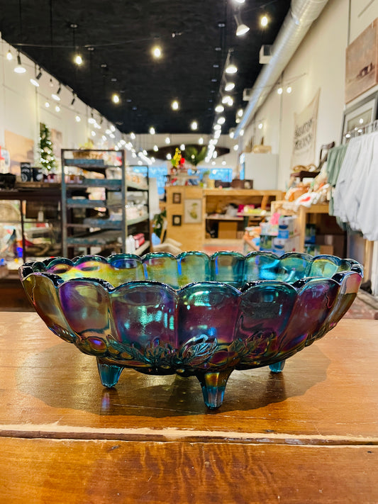 Blue Carnival Glass Bowl- Vintage