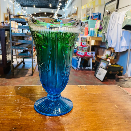 Iris Blue & Green Vase- Vintage