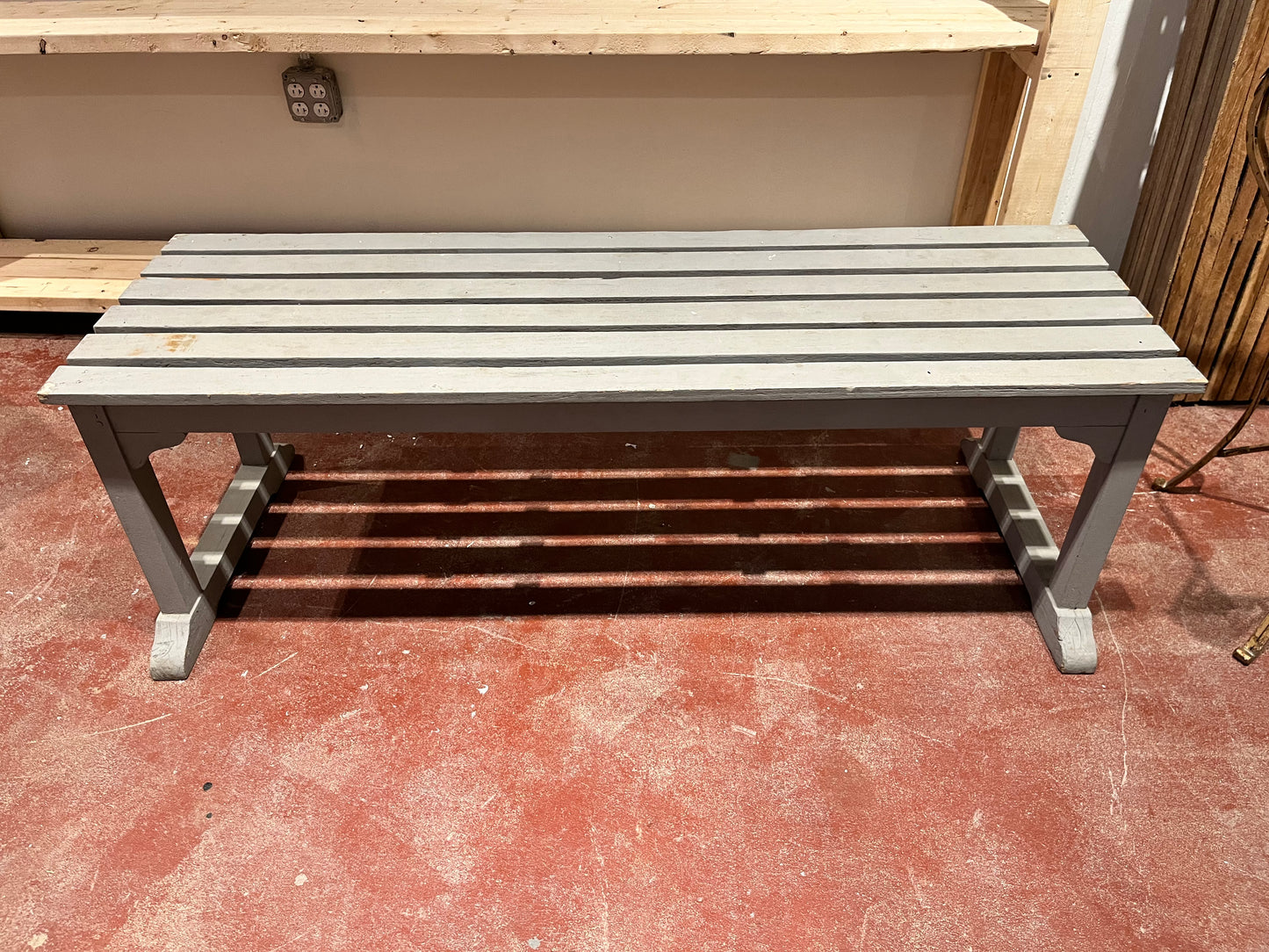 Gray Slatted Wood Bench 54"- Vintage- PICK UP ONLY