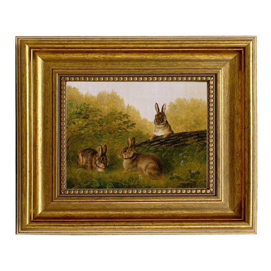 Bunnies in the Field Framed Painting Print on Canvas