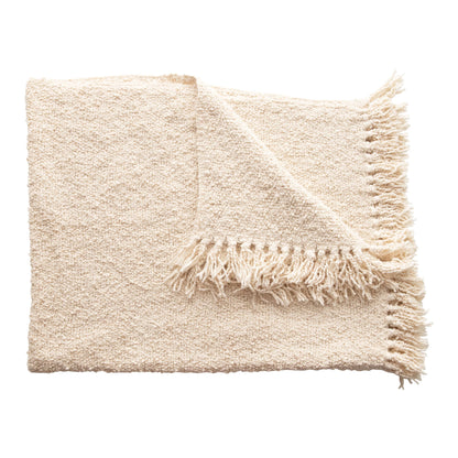 Cotton Blend Boucle Throw with Fringe