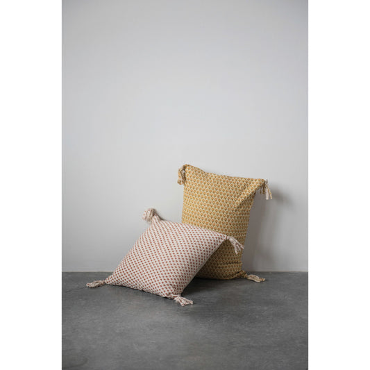 Cotton Pillow with Chambray Back & Tassels