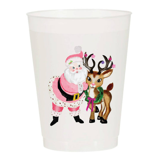 Pink Santa & Reindeer Frosted Cups -Pack of 10