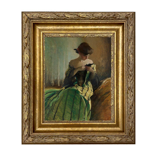 Woman in Black & Green Dress Oil Painting on Canvas